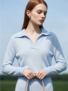 Banana Republic Pale Blue Collared V-Neck Cashmere Sweater